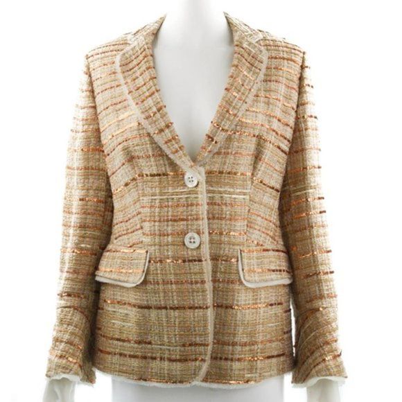 RENA LANGE Gold Metallic Tweed Blazer Size 14 - Picture 1 of 5